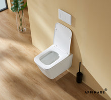 将图片加载到图库查看器,AFFINARE AFT-WM520 Square Matte Rimless Wall Hung WC Toilet with Quick Release Seat | FIORDO Series