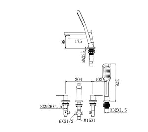 RF-6808 Ginkgo - miscelatore vasca/doccia doppio comando vasca 