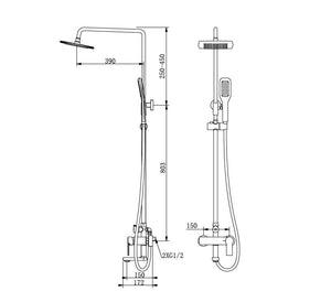 RF-6812 Ginkgo - Soffione/doccetta a 3 funzioni e doccia a pioggia per vasca 