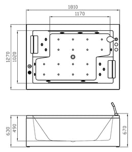 Bañera de masaje RF-2807 con bañera de hidromasaje, bañera de hidromasaje acrílica para interiores