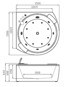 RF-2805 Massaggio Vasca da bagno con cascata d'acqua vasca idromassaggio rotonda di lusso vasca idromassaggio interna per idroterapia acrilica